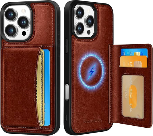 for iPhone 16 Pro Case with Wallet - Fits 4 Card Slots, Compatible with MagSafe for Women Aesthetic Durable PU Leather Credit Card Holder Kickstand Phone Cover for Apple 16 Pro, Brown