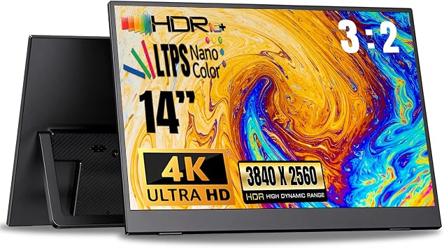 14" 4K Portable Monitor, USB-C & HDMI for Laptop & Travel