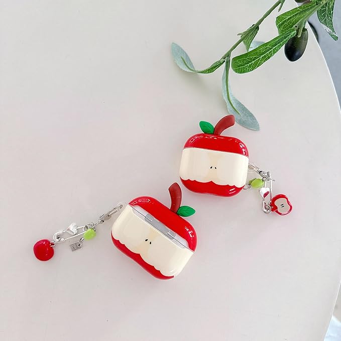 JANDM 3D Fruit Case with Keychain for AirPods 4,Cute Apples-Shaped Design Aesthetic Shockproof Cover with Strap Protective Cover for Women Girls