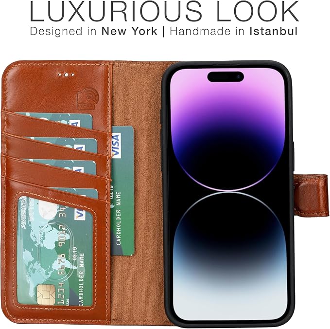 BLACKBROOK for iPhone 15 Pro Max Case with Card Holder, Carter Full Grain Leather, 2-in-1 Folio Flip Case for MagSafe Wireless Charging, RFID Blocking, 4 Card Slots, Compatible with iPhone 15 Pro Max