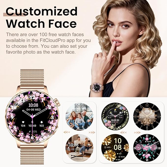 Smart Watches for Women, 1.27'' Smartwatch (Answer/Make Calls) Compatible with iPhone/Android Phones, IP68 Waterproof Fitness Tracker Watch with Sleep Monitor,100+ Sports Modes (Rose Gold)