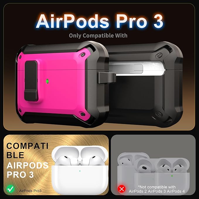 RFUNGUANGO AirPods Pro 3 Case (2025) with Safety Lock and Automatic Pop-up, Compatible with Airpods Pro 3rd Generation Case, Magnetic Lid, Compatible MagSafe, Hard Shockproof Protective Case, Rose