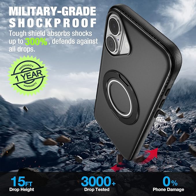 for iPhone 17 Case [Compatible with Magsafe] [15 FT Military Grade Drop Protection] with Screen Protector & Lens Protector,Shockproof Kickstand Phone Case for iPhone 17 (Black)