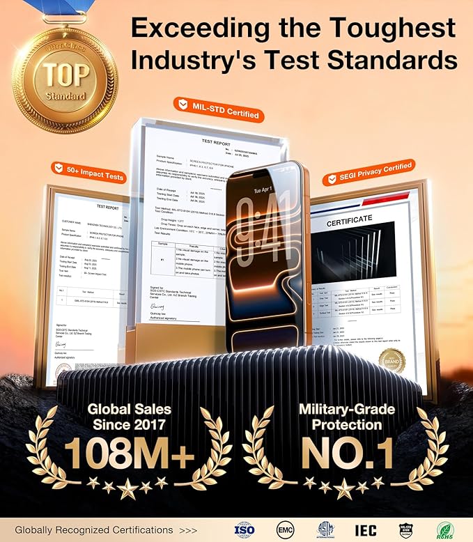 UltraGlass TOP 9H+ Armor for iPhone 17 Pro Max Privacy Screen Protector [NO.1 Military Grade Shatterproof] Privacy Screen 17 Pro Max Tempered Glass 17 ProMax [100% Anti-Spy] Longest Durable, 2 Pack