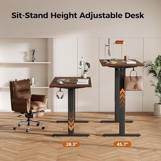 Agilestic Height Adjustable Electric Standing Desk, 48 x 24 Inches Stand Up Desk, Ergonomic Raising Computer Table with Memory Preset Button, Two-Piece Desktop, Dark Walnut