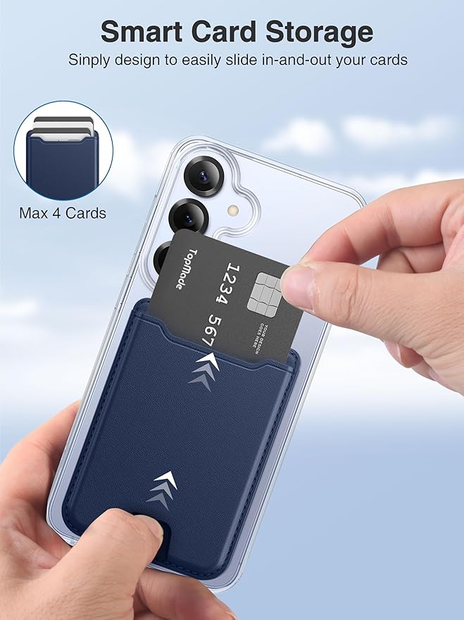 TopMade for MagSafe Wallet, Magnetic Wallet for Samsung Galaxy S26/S25/S24 Series and Z Fold 7 with Magnetic Case, Phone Card Holder for iPhone 17/16/15/14/13/12, RFID Blocking, Fits 4 Cards, Blue