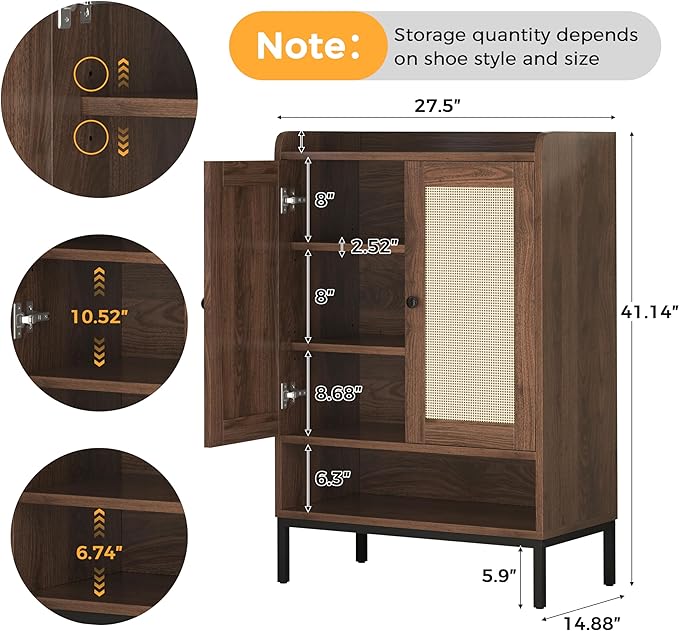 JASIWAY Rattan Shoe Cabinet Storage for Entryway, Shoe Cabinet with Adjustable Shelves for Entryway, 5-Tier, 20 Pair Shoe Rack Storage for Hallway, Closet, Living Room, Brown