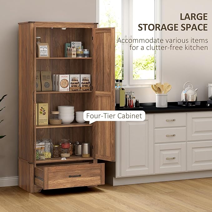 HOMCOM 72" Tall Farmhouse Kitchen Pantry Cabinet - Kitchen Storage Cabinet with Adjustable Shelves & 2 Barn Doors & Drawer, Versatile Storage Unit for Dining Room, Brown