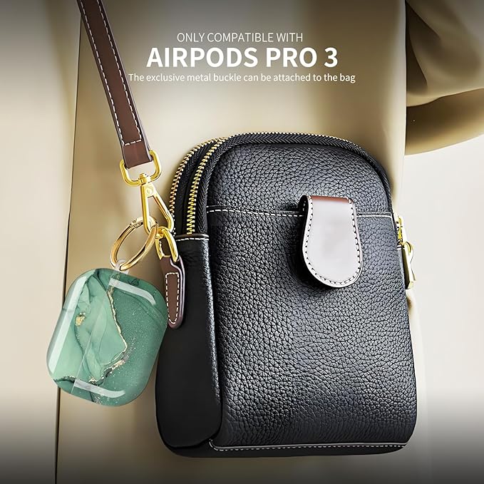 Compatible with AirPod Pro 3 (2025),Cute Case Cover for Women & Men, Full Protection Shockproof Hard Case with Keychain, Wireless Charging Case Accessories(Green Luxury Marble)