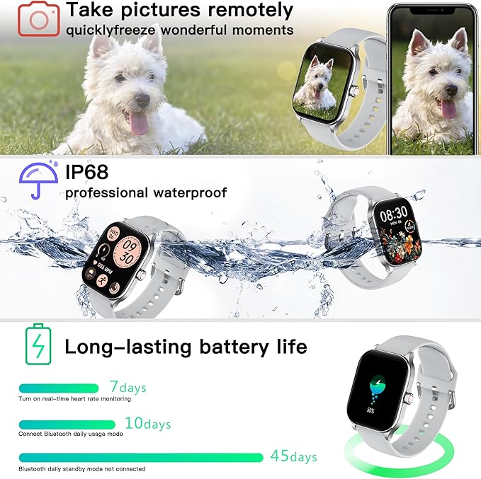 Smart Watch (Answer/Make Call), 1.85" Smartwatch for Android Phones and iPhone with Heart Rate,Sleep Monitor,Pedometer, 100+Sports Fitness Watch, IP68 Waterproof Fitness Tracker for Men Women