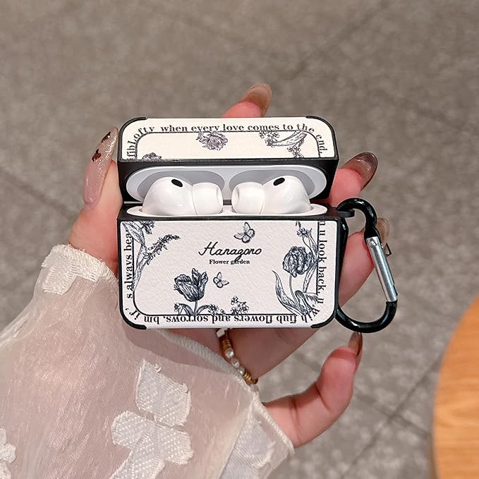 for AirPod Pro 3 Case 2025 for Women Girls Cute Flower Design with Keychain PU Leather Squre Shockproof Protective Cover Compatible with AirPods Pro 3rd Gen Case (Retro Rose White)