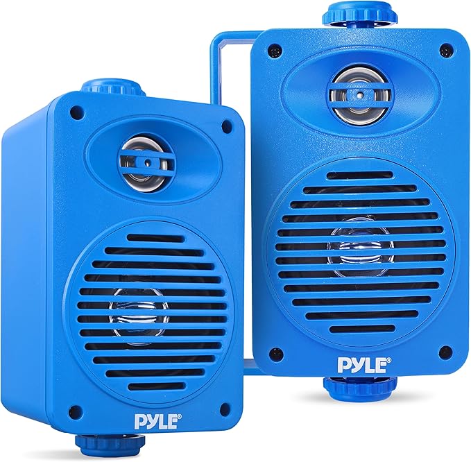 Pyle Wireless Bluetooth Speaker System, 3.5" 2-Way Indoor Outdoor Waterproof Speakers with Polymer Tweeter, Heavy Duty ABS, Quick Connect Terminals, Perfect for Deck, Patio, Poolside, Boats (Blue)