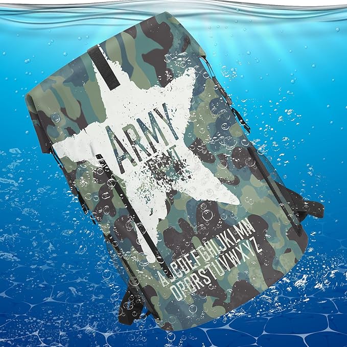 Waterproof Dry Bag Marine Dry Bags for Kayaking Hiking Camouflage Green Backpack Roll-Top Closure Bag - Backpack Waterproof Phone Case 5L
