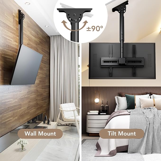 AX WABER Ceiling TV Mount Adjustable Bracket for 26-65 inch LCD LED OLED 4K TVs, Pole Ceiling Mount Holds up to 110lbs,Hanging tv Mount Max VESA 400x400mm (AX11TB01), Black