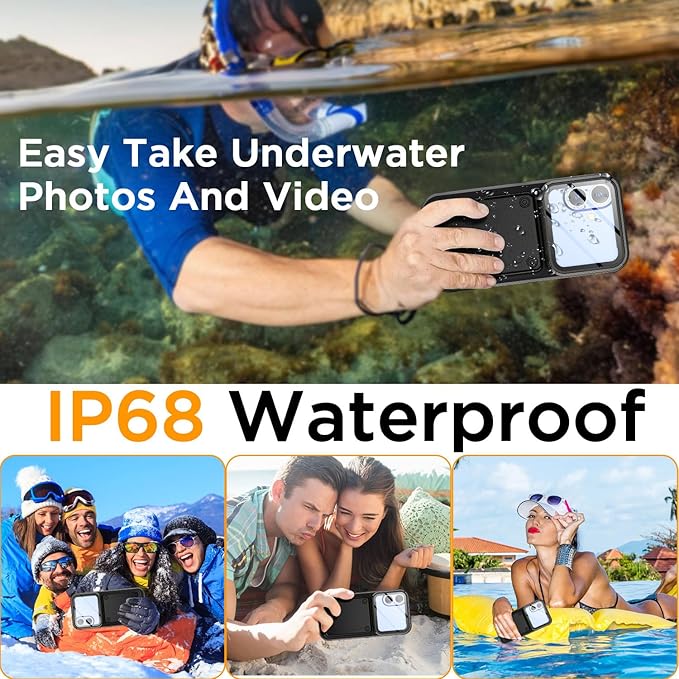 AICase Waterproof Phone Case,Universal Self-Check Function Underwater Pouch Dry Bag Beach Floating Shower Snorkeling for iPhone 16/16pro/15/15pro/14/14pro/13/13pro/12/12pro,11pro/xs/x for 6.3" Black