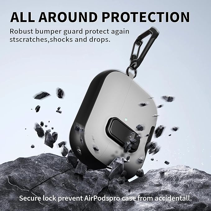 for AirPods Pro 3 Case with Lock,TPU Leather Texture Durability Anti-Lost & Shockproof Protective Cover Accessories with Cleaning Kit in Keychain for Apple AirPod Pro 3 Generation 2025(Black/Grey)