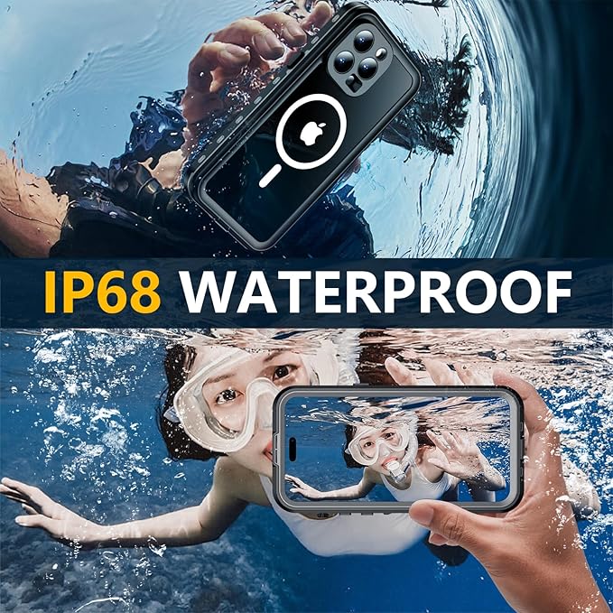 Red2Fire for iPhone 14 Pro Max Case Waterproof, [Built-in Screen Protector & Camera Protector][Compatible with MagSafe][Full Body Shockproof][IP68 Waterproof][Dustproof] Phone Case 6.7" Black/Clear
