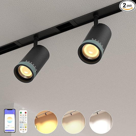 2-Pack Adjustable Focus Spotlight, 18W Magnetic Track Light Head, 24V LED Lamp, Rotatable Spotlight, Smart Control via App, Remote & Voice, Dimmable & CCT 2700K-6000K, Beam Angle 20°-45°