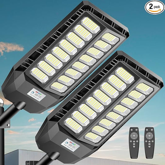 8000W Solar Lights Outdoor, Solar Street Lights Outdoor Waterproof with Motion Sensor and Remote Control, 6500K Dusk to Dawn Security Flood Light for Outside, Yard, Parking Lot, Garden, 2 Pack
