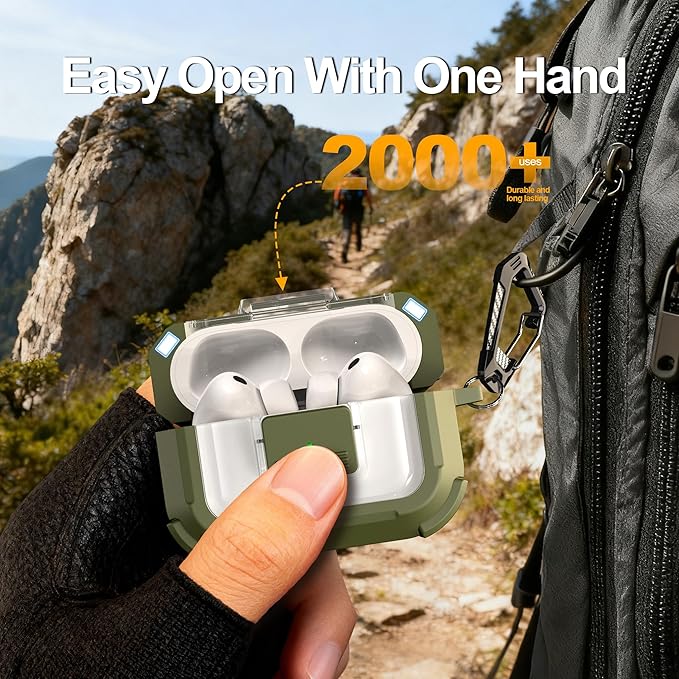 RFUNGUANGO for AirPods Pro 3 Case, Compatible with AirPods Pro 3 Generation Case (2025), Compatible with MagSafe, Magnetic Automatic Lock with Cleaner Kit and Keychain, Front LED Visible, Green