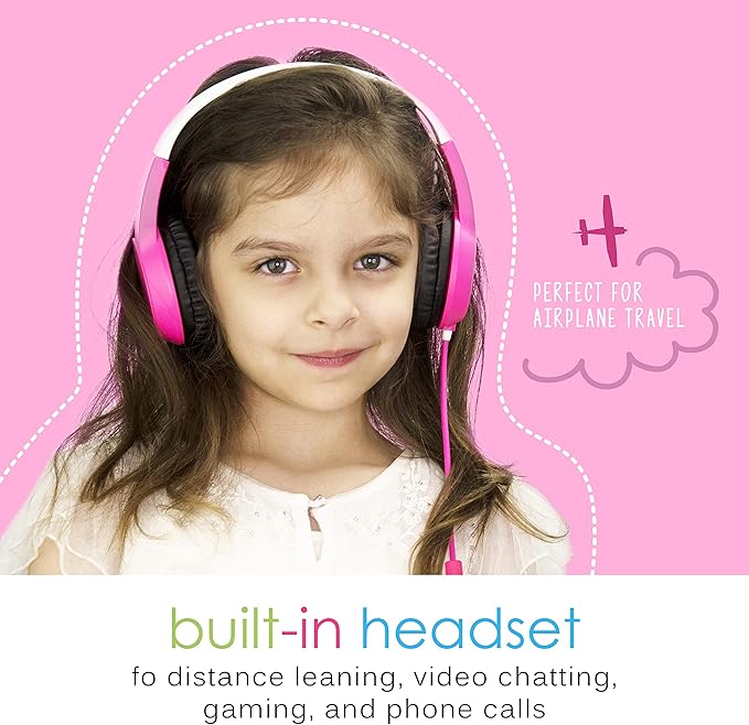 MEE Audio KidJamz 3 Kids Safe Listening Headphones with Volume Limiter & Built-in Microphone, Adjustable On-Ear Headset w/ 3.5mm Jack & Tangle-Free Cord for Online Learning/School/Travel/Tablet