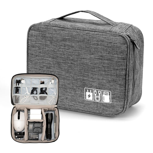 Cable Organizer bag for women or men,Electronic Accessories Carry Case Portable Waterproof Double Layers All-in-One Storage Bag for Cord, Charger, Phone, Earphone (Grey)