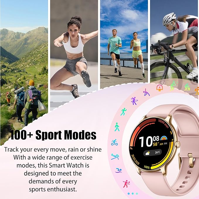 Smart Watch for Women Ultra Slim,1.32" AMOLED Fitness Tracker with Heart Rate, Blood Oxygen, Sleep Monitor, Pedometer, Bluetooth Call, IP68 Waterproof, iPhone & Android - Pink