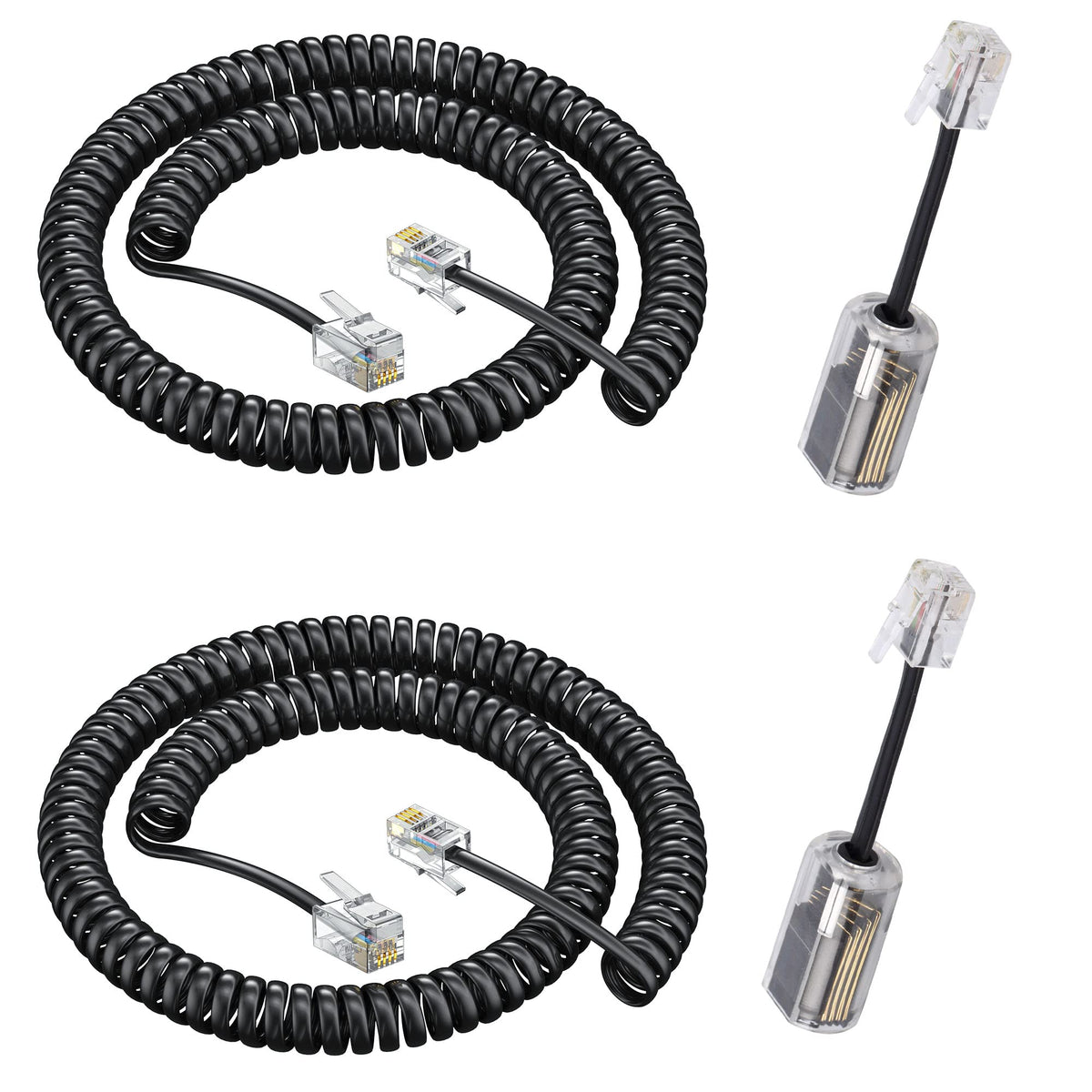 Telephone Handset Cord,Coiled Wire 8Ft Uncoiled / 1.4Ft Coiled Landline Phone Handset Cable RJ9 4P4C Telephone Accessory (Cord+Detangler)