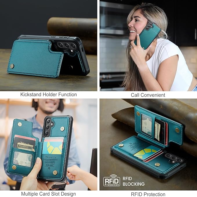 Bemal for Samsung Galaxy S25 Plus Wallet Case with Card Holder, RFID Blocking, Shockproof Leather Kickstand for Men and Women, Durable Protective Phone Cover for 6.7", Bluish Green