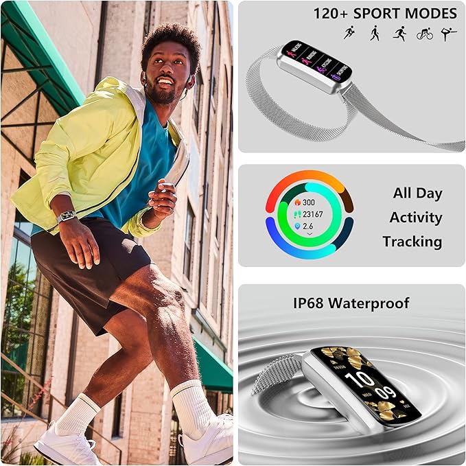 Health Fitness Tracker, Smart Watch with 24/7 Heart Rate and Blood Pressure Monitor, Activity Tracker with Blood Oxygen, 120 Sport Mode Waterproof Sleep Tracker for Women Men (Silver)