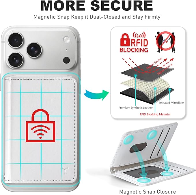 TUCCH for Magsafe Wallet with 6 Card Holders, RFID Blocking [Clear ID Window] PU Leather Men Women Folio Magnetic Phone Wallet for iPhone 17/16/15/14/13/12/Plus/Air/Pro/Pro Max Series, White