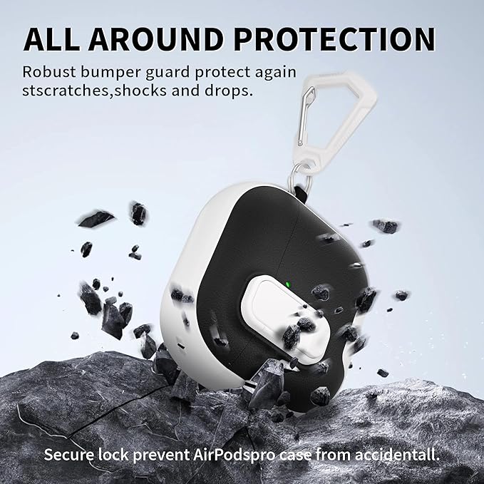 for AirPods 4 Case with Lock,TPU Leather Texture Protective Durability Anti-Lost & Shockproof Protective Cover Accessories with Cleaning Kit in Keychain for Apple AirPods 4 Generation (White/Black)