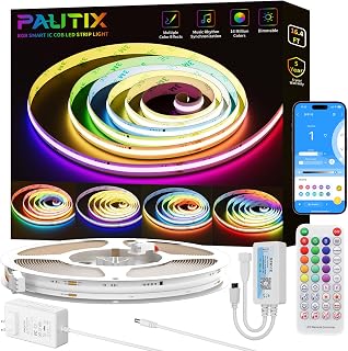 PAUTIX RGB Smart IC COB LED Strip Light,Addressable RGB COB LED Lights 16.4ft,UL-Listed 24V Color Flowing Chasing Effects Strip Lights Multicolor Flexible Color Changing Tape Light,for Bedroom,Party - Image 1