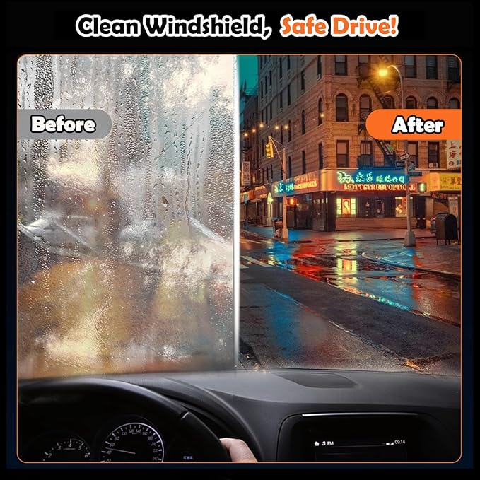 Glass Cleaner Oil Film Remover, Car Windshiled Cleaning Tool -100ml Glass Emulsion Cleaner with Scrub Pad, Removes Grease Smudges Water Spots, Restores Clarity for Rain & Fog Driving