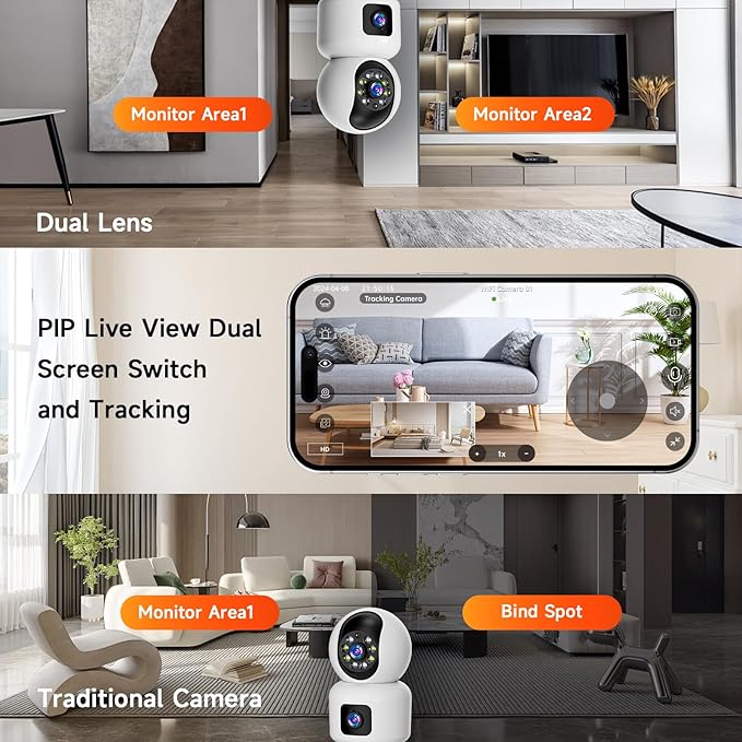 Hawkray 360° Dual Lens Smart Security Camera,2K HD Camera,Support 2.4G/5G,Dual-Band WiFi,Color Night Vision,Motion Detection for Baby and Pet Monitoring,Support Cloud and SD Card Storage.