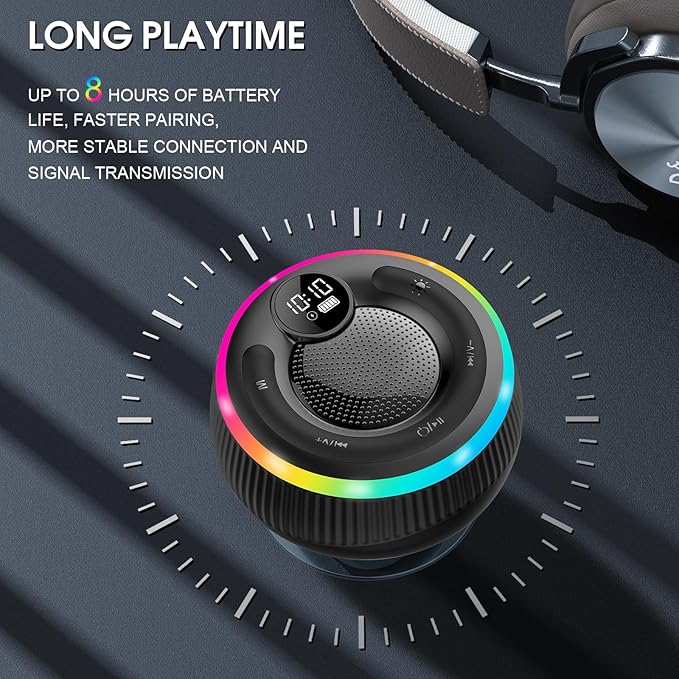 Portable Bluetooth Shower Speaker with Lights, Bluetooth 5.3, Small Wireless Speaker for Outdoor