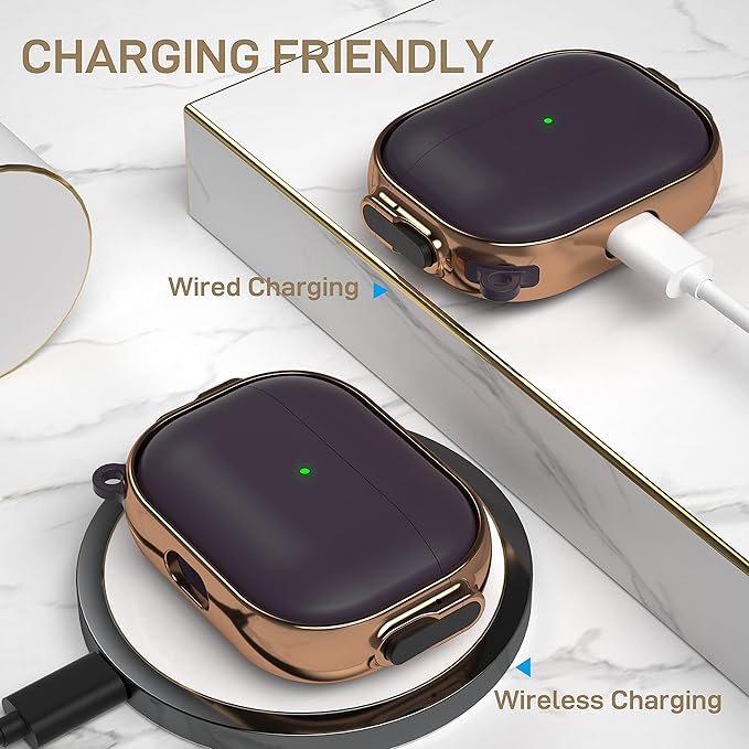 Maxjoy for AirPods Pro 2nd/1st Generation Case with Lock, Cute AirPods Pro 2 Case Lock Protective Hard AirPod Pro Cover for Women Men with Keychain for Airpod Pro (2023/2022/2019), Purple/Rose Gold