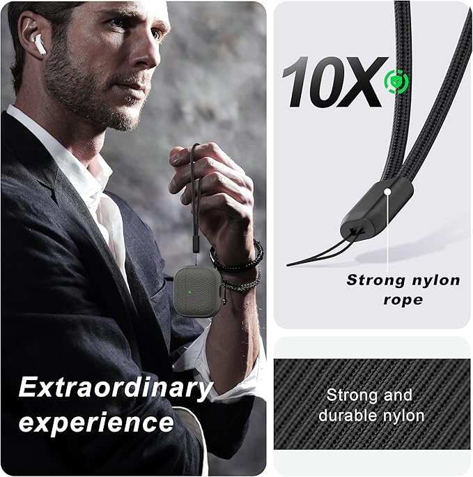 R-fun for Airpods 4 Case, Soft TPU (Leather-Like Design) Drop Protection Cover for Men and Women with Lanyard and Cleaner Kit, Compatible with Apple Latest Airpods 4th Gen(USB-C)(2024)-Grey
