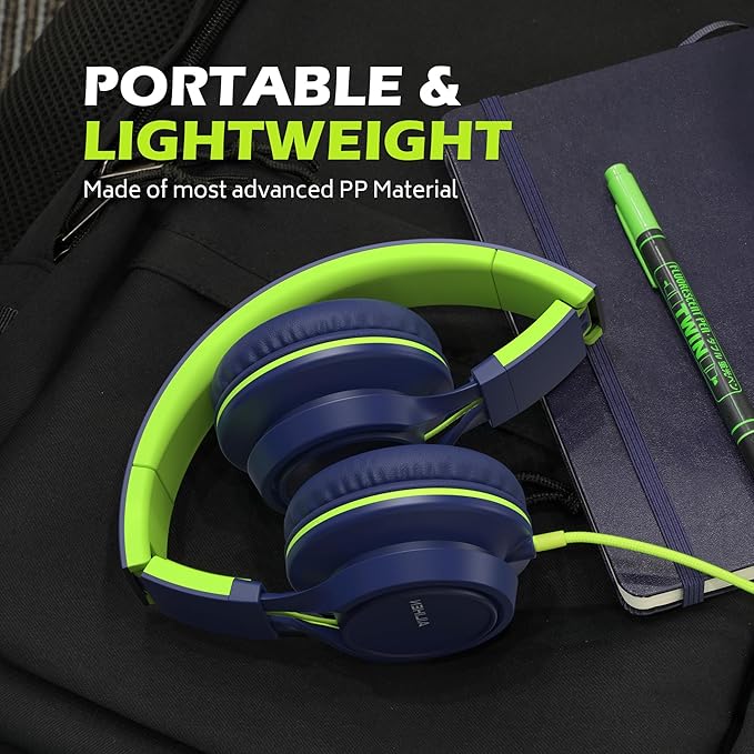 AILIHEN C8 Headphones Wired, On-Ear Headphones with Microphone and Volume Control, Corded 3.5mm Headset for Boys Girl School Smartphones Chromebook Laptop Computer Tablets Airplane Travel (Blue Green)
