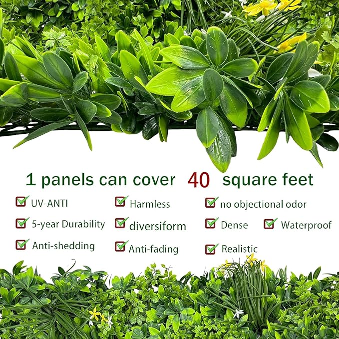 Artificial Plant Wall Roll: 4FT X10FT (40 sqft) UV-Anti Ivy Privacy Fence Screen Faux Greenery Panels Backdrop Boxwood Ivy Vine Leaf Hedge Fence for Indoor Outdoor Green Decor