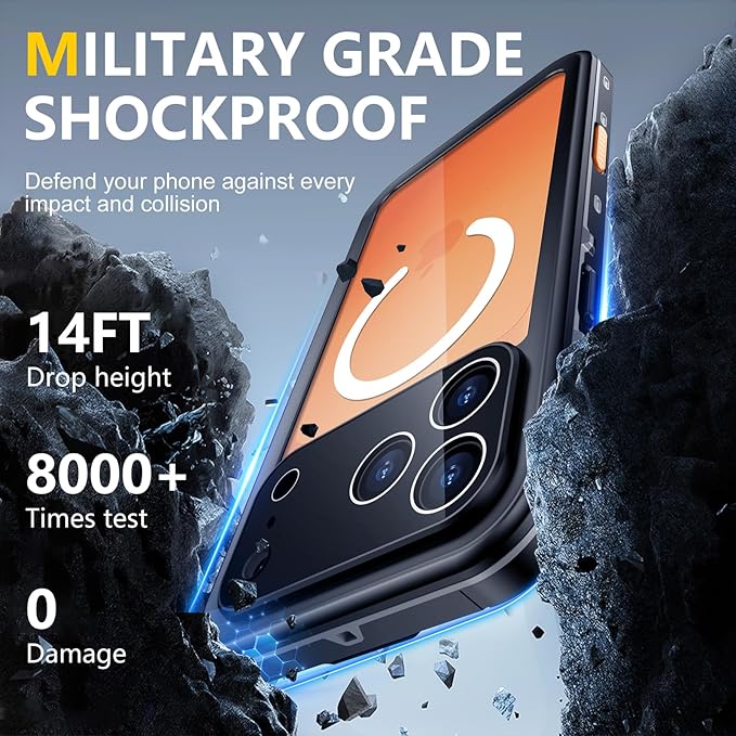 Red2Fire for iPhone 17 Pro Max Case Waterproof, [Built-in Screen Protector & Camera Protector][Compatible with MagSafe][Full Body Shockproof][IP68 Waterproof][Dustproof] Phone Case 6.9" Black/Clear