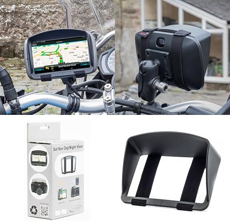 DigiCharge 5-Inch Motorcycle GPS Sun Shade Visor – Fits Garmin Zumo 396/395/595/590, Tomtom Rider 500 550 420 450 410, Go Comfort, Go Supreme, BMW Navigator V/IV – Anti-Glare Clip-On Hood