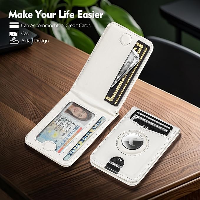 Compatible with Magsafe Case with RFID Blocking Card Holder AirTag pocket for iPhone 17/16/15/14/13/12 Pro/Pro Max/PlusSeries,Not Fit iPhone Mini,White