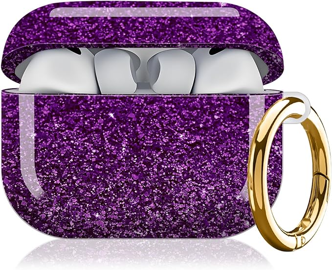 Compatible with AirPod Pro 3rd Generation Case 2025,Fashion Protective Cover with Keychain, Anti-Scratch, Drop Protection,Shockproof Cover for AirPod Pro 3 Women(Shiny Purple)