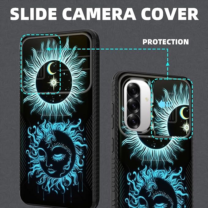 for Galaxy A36 5G/A56 5G Case Built in Slide Camera Lens Cover,Heavy Duty Shockproof Protection Dual Layer Case for Samsung Galaxy A36 5G/A56 5G 6.7" 2025,Sun Moon