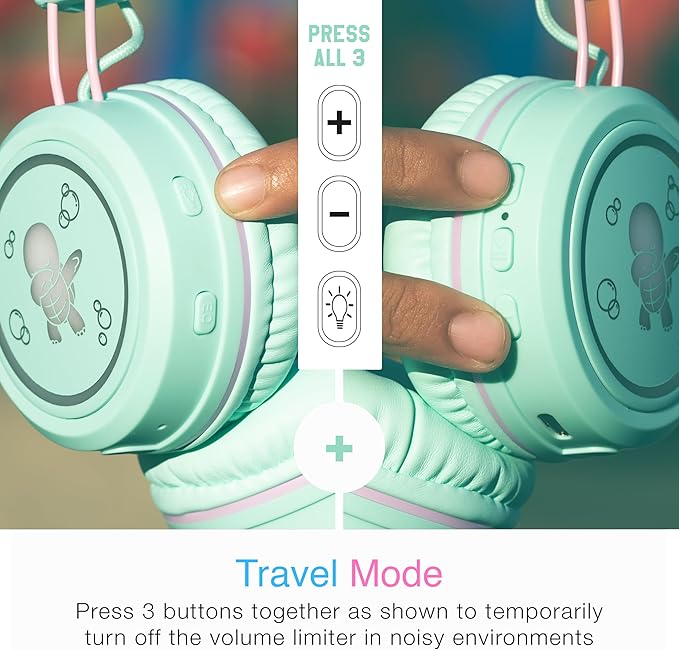 MEE Audio KidJamz KJ55BT Bluetooth Wireless Safe Listening Headphones for Children with LED Lights, 85dB Volume Limiter, Microphone, & 40h Battery; Kids Headset for School/iPhone/iPad/Tablet (Mint)