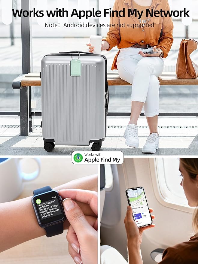 Luggage Tags, Works with Apple Find My, Leather Luggage Tag for Suitcases, Travel Tags, Bag Tag, Suitcase Tag with Privacy Flap, Anti-Lost Smart Luggage Tracker, Travel Essentials, Light Green