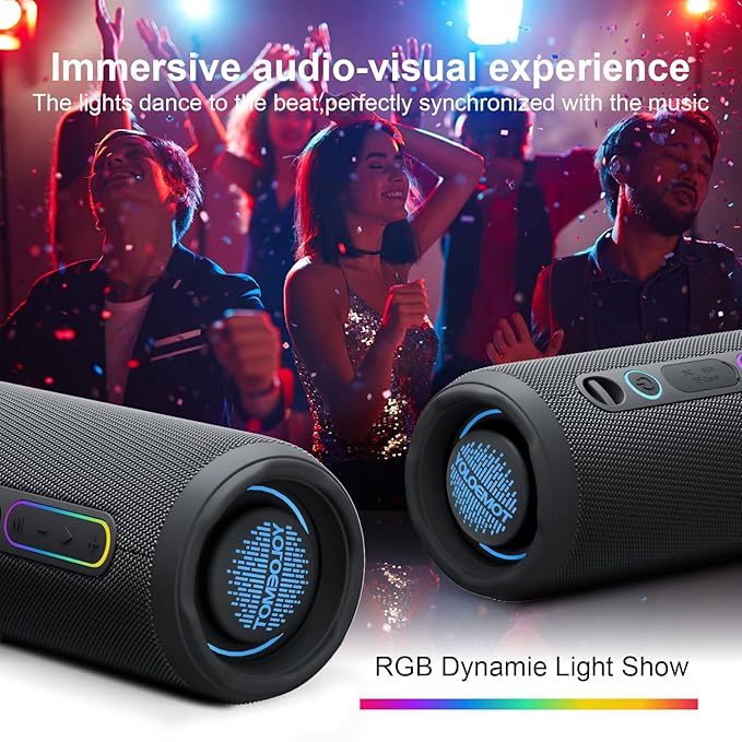 Small Portable Bluetooth Speaker, 24W Deep Bass, RGB Lights, IPX7 Waterproof, TWS Pairing, 12H Playtime, Outdoor Speaker for Travel, Party, Biking (Black)