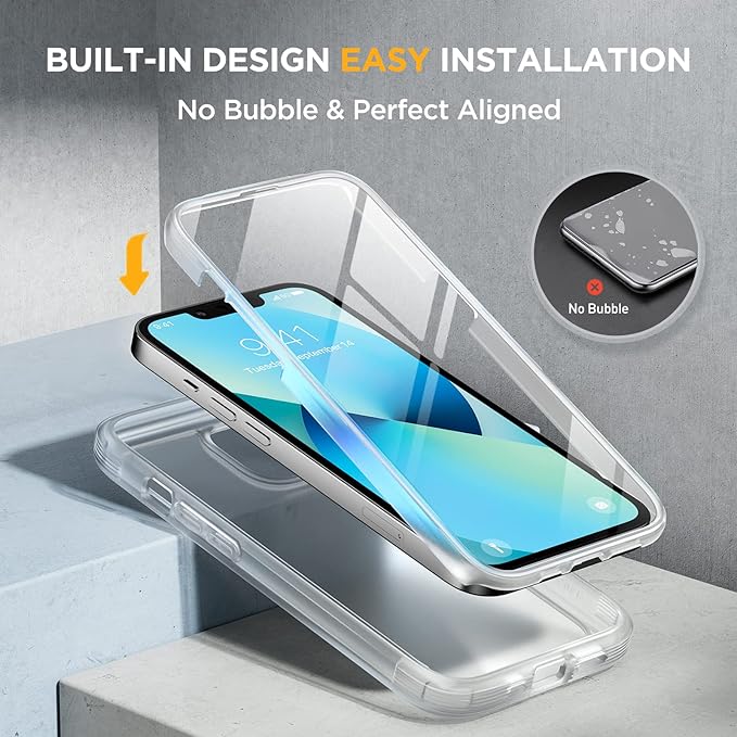 Miracase Compatible with iPhone 13 case 6.1 inch, 2023 New Full-Body Glass Clear Case Bumper Case with Built-in 9H Tempered Glass Screen Protector for iPhone 13, Matte Clear