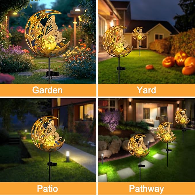 JOBOSI Solar-Powered Moon Butterfly Decorative Gift, Solar Butterfly Ground Stake Light, Mother's Day Gift,Gifts for Women Grandmother, Garden Lawn Decor Christmas & New Year Gift